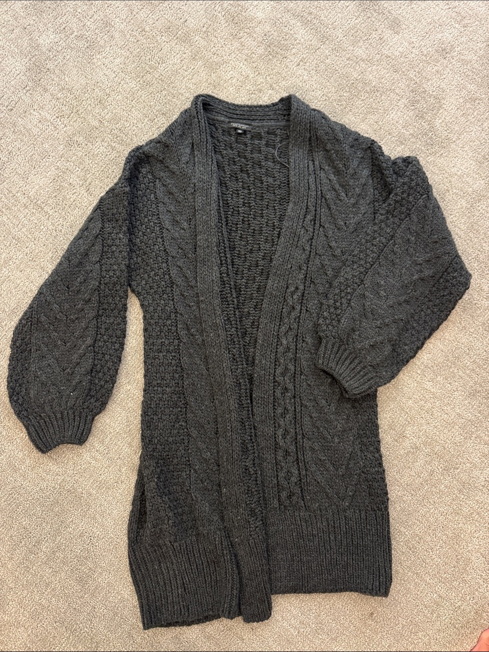 Top Shop Charcoal Cable Knit Open-Front Women’s Sweater Cardigan - size 6